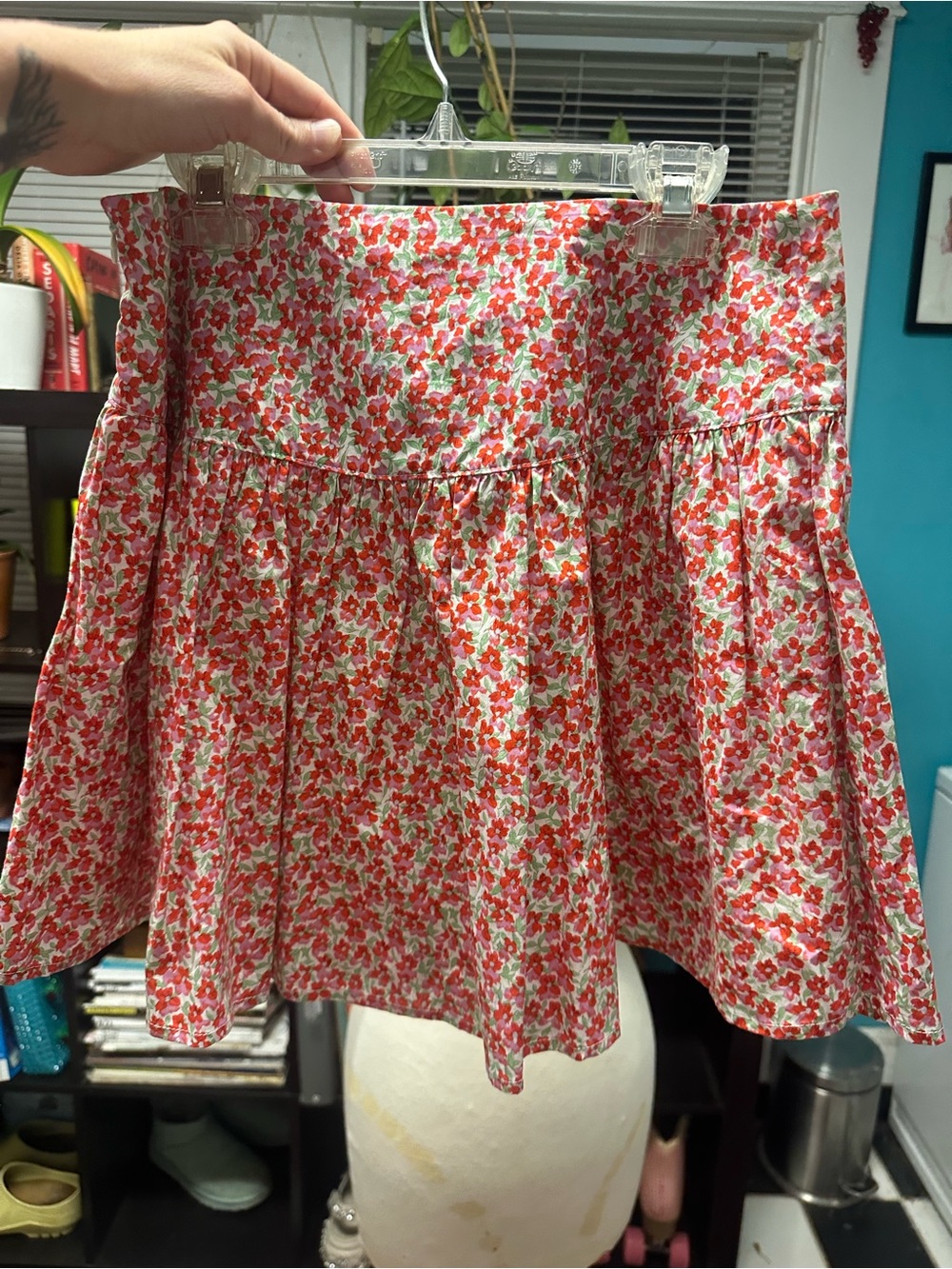 TCEC Floral Mini Skirt in Red and White with Green Accents